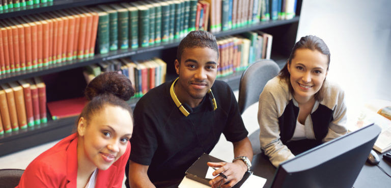Group of young people in a library