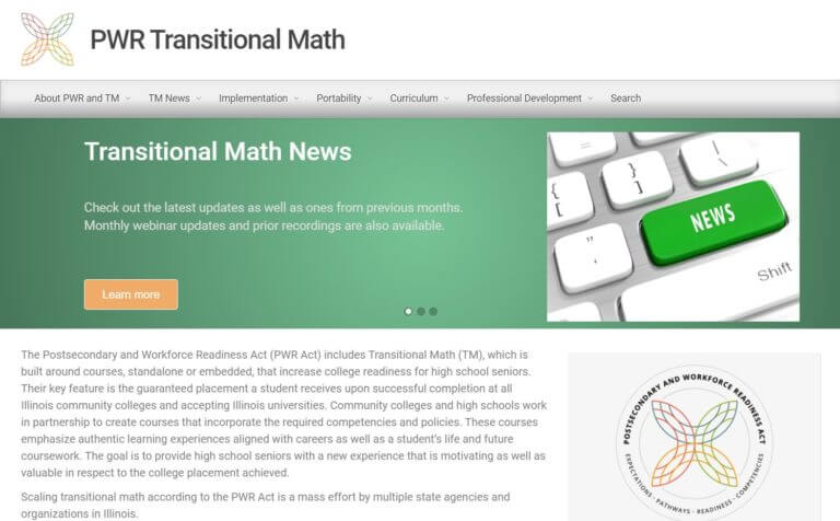Screenshot of PWR Transitional Math website