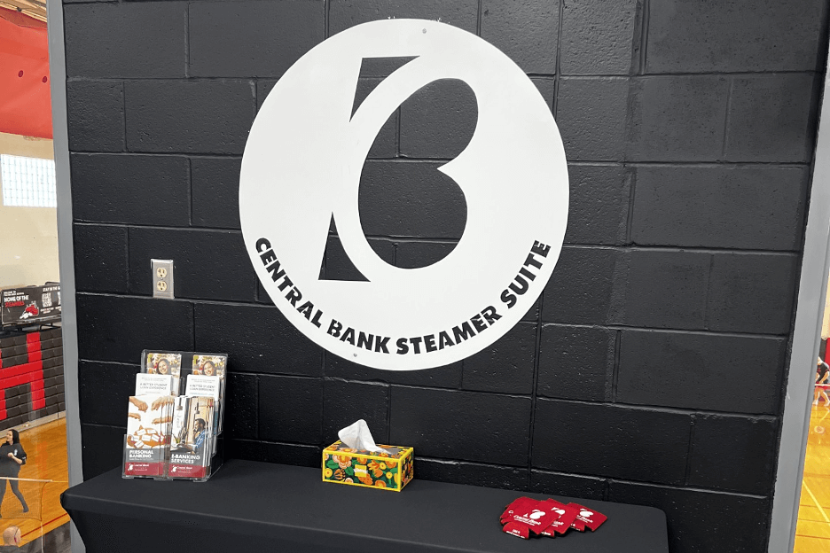 Central Bank Illinois sign, designed by arts and communication pathway students and crafted by a student welding apprentice using the school’s plasma cutter.